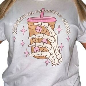 Handmade💋 Womans iced coffee tee shirt “ Running on caffeine and chaos